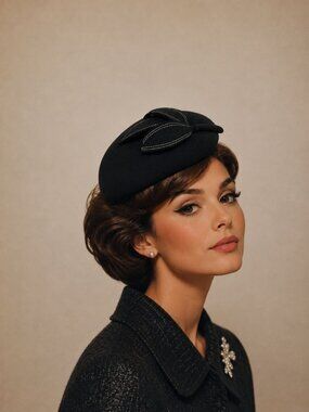 Vintage Peter Bettley Black Wool Hat Bergdorf Goodman Decorative Stitching